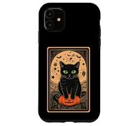 Tarot Black Cute Cat Halloween Cat on Pumpkin Vintage Case for iPhone 11