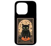 Tarot Black Cute Cat Halloween Cat on Pumpkin Vintage Case for iPhone 15 Pro