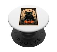 Tarot Black Cute Cat Halloween Cat on Pumpkin Vintage PopSockets Adhesive PopGrip