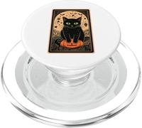 Tarot Black Cute Cat Halloween Cat on Pumpkin Vintage PopSockets PopGrip for MagSafe