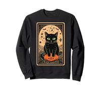 Tarot Black Cute Cat Halloween Cat on Pumpkin Vintage Sweatshirt