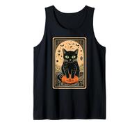 Tarot Black Cute Cat Halloween Cat on Pumpkin Vintage Tank Top