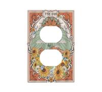 Tarot Boho Retro Sun Sunflower Green Mountain Floral Bohemian Moon 1 Gang Duplex Outlet Covers Faceplate Decorative Wall Plate Single Artistic Light Switch Cover Electrical Switchplate for Bathroom