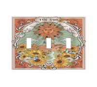 Tarot Boho Retro Sun Sunflower Green Mountain Floral Bohemian Moon 3 Gang Artistic Light Switch Covers Decorative Triple Toggle Wall Plate 3 Hole Electrical Device Switchplate Faceplate for Bathroom