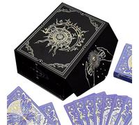 Tarot Card Box | 5.51 inch Tarot Card Holder | Black Gold Flíp Cover Tàrot Deck Box | Display Lightweight Organizer for Indoor Jewelry Keepsakes Meditation Divination Playing Oracle Family Party