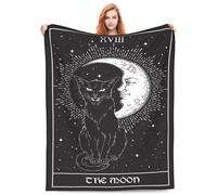 Tarot Card Moon Black Cat Blanket Familiar Spirit Halloween Pagan Witchcraft Theme Print Blanket for Girls Women Valentine Day Gifts Flannel Soft Warm Cozy Fuzzy Throw Blankets for Kids Adults 80"x60"