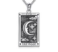Tarot Card Necklace 925 Sterling Silver The Moon Tarot Pendant Jewelry Gifts for Men Women Unisex
