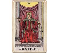 Tarot Card Poster JUSTICE Retro Poster Metal Wall Art Kitchen Living Room Bedroom Wall Decoration Durable Aluminum 8 X 12 Inches