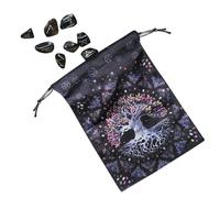Tarot Card Pouch - Flannel Tarot Deck Bag, Moon Pattern Drawstring Pouch, Storage for Cards and Accessories, Oracle Deck Organizer for Runes Dice, Gems, Tarots Reading & Home Travel Use, Multicolor