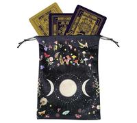 Tarot Card Pouch - Moon Phase Pattern Tarot Pouch with Drawstring, Flannel Tarot Deck Storage Bag for Tarot Accessories, Oracle Deck Dice, Rune Gems
