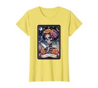 Tarot Card Salty Bitch Graphic Vintage Goth Art Skeleton T-Shirt, Women, Lemon Yellow, X-Large