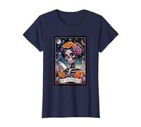 Tarot Card Salty Bitch Graphic Vintage Goth Art Skeleton T-Shirt, Women, Navy Blue, Large