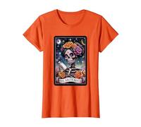 Tarot Card Salty Bitch Graphic Vintage Goth Art Skeleton T-Shirt, Women, Orange, Small
