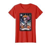 Tarot Card Salty Bitch Graphic Vintage Goth Art Skeleton T-Shirt, Women, Red, X-Small