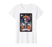 Tarot Card Salty Bitch Graphic Vintage Goth Art Skeleton T-Shirt, Women, White, Medium