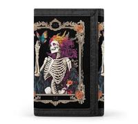 Tarot Card Skeletal Butterfly Funny Trifold Wallet RFID Blocking Front Pocket Wallets with ID Window Gifts for Men Women