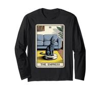 Tarot Card The Empress Cat On Robot Vacuum Cleaner Funny Cat Long Sleeve T-Shirt