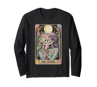 Tarot Card The Lovers Rainbow Kissing Lesbian Skeletons Long Sleeve T-Shirt
