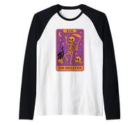 Tarot Card The Skeleton Cat Moon Design Raglan Baseball Tee