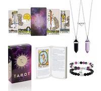 Tarot Cards and Book for Beginners Set,78 Classic Tarot Card Decks With Guidebook and 4 Pcs Bracelet Necklace,Suitable for Beginners and Experts,Card Games
