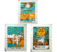 Tarot Flag Tapestry - Pack of 3 - The Sun, The Moon, The Star - Bohemian Cotton Printed Room Decor Wall Hanging Tapestries