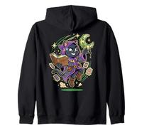 Tarot Fortune Teller Crescent Black Cat Moon Key Zip Hoodie