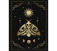 Tarot Journal Daily 3 Card Tracker Large Notebook / Workbook for Tarot & Oracle Cards. Glossy Death Head Hawk Moth Cover Design, White and Gold 8.5 x 11 inch