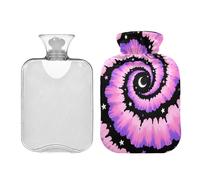 Tarot Moon Stars Tie Dye Black Powder hot Water Bottles with Soft Cover 2L hot Compress Bag for Arthritis Arthritis Bolsa Caliente para Dolores musculares