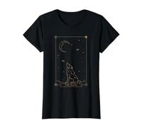 Tarot Moon Wolf Crescent Celestial Gothic Animal Art Value Graphic T-Shirt, Women, Black, XS