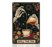 Tarot Skeleton Retro Wall Decor Metal Tin Sign 20 x 30cm Spill the Tea Vintage Wall Art Poster for Home Coffee Room Bathroom Decor Gift