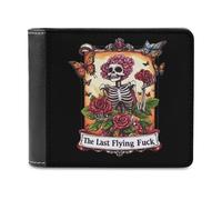 Tarot Skeleton Skull Leather Bifold Wallet for Men Slim Card Cases with 6 Slot Minimalist Purse Coin Clip