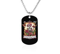Tarot Skeleton Skull Rectangle Memorial Necklace Personalized Metal Pendant Jewelry Gifts for Boyfriend Husband Dad 23.6in（60cm）