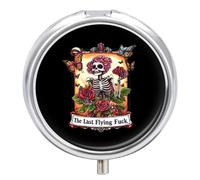 Tarot Skeleton Skull Small Pill Organizer for Travel Portable Mini Pills Box with 3 Compartments Round Medicine Case Container