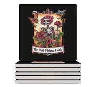 Tarot Skeleton Skull Square Ceramic Coaster Set Absorbent Coasters with Cork Backing for Table Protection 6PCS