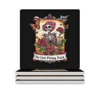 Tarot Skeleton Skull Square Ceramic Coaster Set Absorbent Coasters with Cork Backing for Table Protection 4PCS