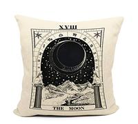 Tarot the Moon Throw Pillow Case, Gift for Daughter, Sister, Gift for Astrology Lovers, Girl Room Decor, Gifts for Tarot Lovers, College Dorm Decor, 18 x 18 Inch Linen Cushion Cover for Sofa Couch Bed