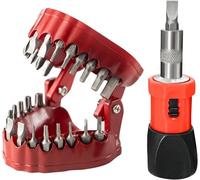 Tarotoo Denture Drill Bit Holder, Gag Gift for Dentists, 2-in-1 Screwdriver& Desk Gadget with 28PCS 1/4” Hex Bits, Stocking Stuffer for Husband, Magnetic Gums to Organize Bits, Red