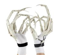Tarotoo Halloween Articulated Finger Extensions With Protective Glove, Long Fingers With Fingernails, Finger Claw With Gloves, Scary and Flexible Skeleton Claws Hands (White, One Size)