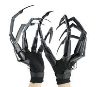 Tarotoo Halloween Articulated Finger Extensions With Protective Glove, Long Fingers With Fingernails, Finger Claw With Gloves, Scary and Flexible Skeleton Claws Hands, Black