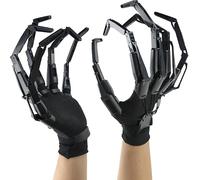 Tarotoo Halloween Articulated Fingers with Gloves, Need to Assemble Articulated Finger Extensions, Skeleton Bone Claw Hand, 3D Printed Novelty Props for Cosplay,Fits Most Fingers Sizes, Black