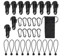 Tarp Clips Set, Tarp Tensioner, Tarp Attachment with 10 Tent Bungees Cords and 10 Carabiner Clips, Shark-shaped Tarp Clips, Tarp Clip Clamp for Tents, Canopies, Motorhomes, Pack of 30