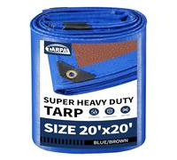 TARPAL 20x20ft Waterproof Heavy Duty Tarp 16Mil Thick with Metal Grommets Every 17.7" Large Multipurpose Tarp Tear-Resistant UV Protection Covers Roof, Pool,Car,Firewood&Outdoor Furniture(Blue/Brown)