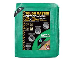 Tarpaulin 2m x 3m Waterproof Tarp Sheet Cover UV Resistant, 6.5ft x 10ft 150 GSM Ground Sheet Cover with Reinforced Grommets For Outdoor Furniture Caravan Multipurpose Usage Green/Grey TOUGH MASTER