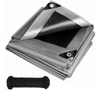 Tarpaulin heavy duty 260 g/m²,Reinforced Eyelets,Weatherproof dust snow UV,for groundsheet Outdoor Camping Garden Furniture pool Building site Caravan Boat Universal cover(Silver-black, 4m X 6m)