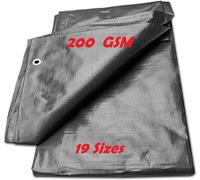 Tarpaulin Regular And Heavy Duty Waterproof Cover Tarp Ground Sheet Multi Sizes Transparent Blue Silver Clear Camo Army (Grey (200GSM), 5 x 5m)