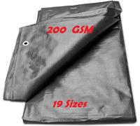 Tarpaulin Regular And Heavy Duty Waterproof Cover Tarp Ground Sheet Multi Sizes Transparent Blue Silver Clear Camo Army (Grey (200GSM), 3 x 5 m)