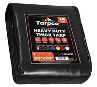 Tarpco Safety Extra Heavy Duty 14 Mil Tarp Cover, Waterproof, UV Resistant, Rip and Tear Proof, Poly Tarpaulin with Reinforced Edges for Roof, Camping, Patio, Pool, Boat (Black 20′ X 20′)