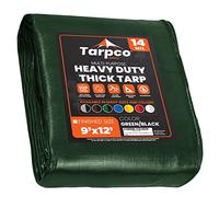 Tarpco Safety Heavy Duty 245 GSM/ 14 Mil Tarp Cover, Waterproof, UV Resistant, Rip and Tear Proof, Poly Tarpaulin with Reinforced Edges for Roof, Boat (Green/Black 9′ X 12′ | 2.75m X 3.65m)