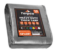 Tarpco Safety Heavy Duty 245 GSM/ 14 Mil Tarp Cover, Waterproof, UV Resistant, Rip and Tear Proof, Poly Tarpaulin with Reinforced Edges for Roof, Boat (Silver/Black 12′ X 25′ | 3.65m X 7.65m)