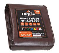 Tarpco Safety Heavy Duty 245 GSM/ 14 Mil Tarp Cover, Waterproof, UV Resistant, Rip and Tear Proof, Poly Tarpaulin with Reinforced Edges for Roof, Boat (Brown/Black 30′ X 50′ | 9.15m X 15.25m)